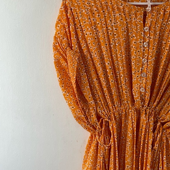 Free People marigold/yellow and floral boho flowy mini dress. - Picture 7 of 14